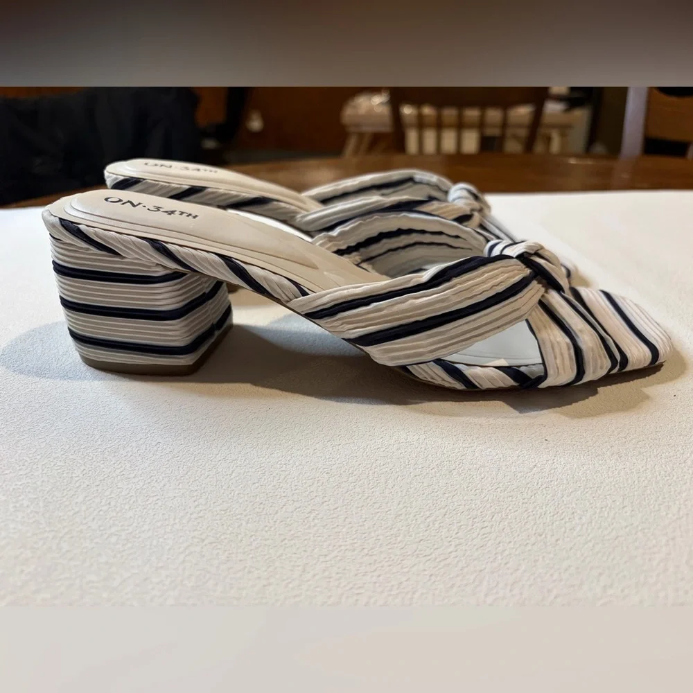 ON 34TH Navy & White Striped Bow Slide Sandals - Size 11 - New w/out tags